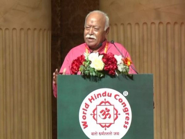 RSS chief Mohan Bhagwat speaking at World Hindu Congress (Photo/ANI)