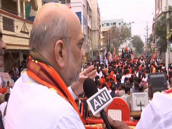Union Home Minister Amit Shah in a roadshow at Telangana (Photo/ANI)